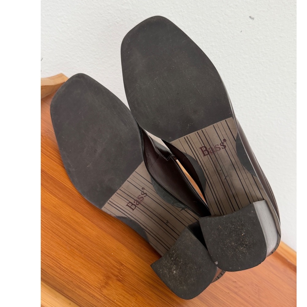 Bass Ceecee Brown Leather Square Toe Block Heel Mules 9.5M 621020A-206 Preppy - Picture 7 of 16